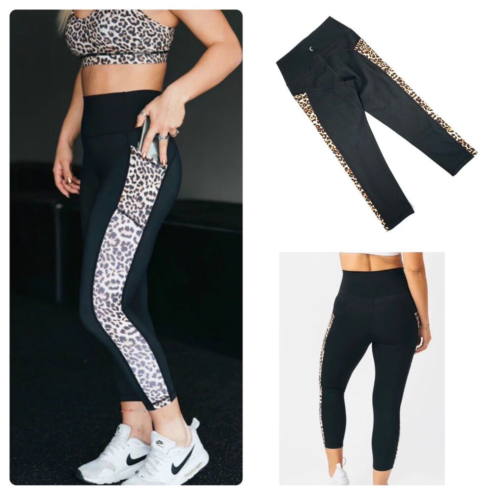 Zyia Active Brilliant Hi Rise Leopard Side Panel 20" Crop Legging Size 6-8